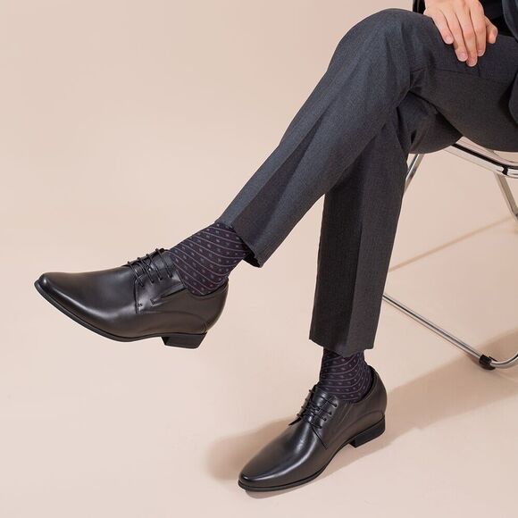 US9 CHAMARIPA Elevator Shoes men Black Oxford Shoes height increase 8cm/3.15”